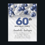 Carte Postale Parties scintillant bleu marine en argent 60e anni<br><div class="desc">Glam Moderne Marine Bleu Balloon Argent Parties scintillant Étincelle N'importe quel âge Anniversaire Invitation</div>