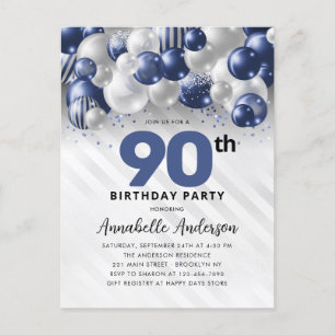 Carte Postale Parties scintillant bleu marine en argent 90e anni
