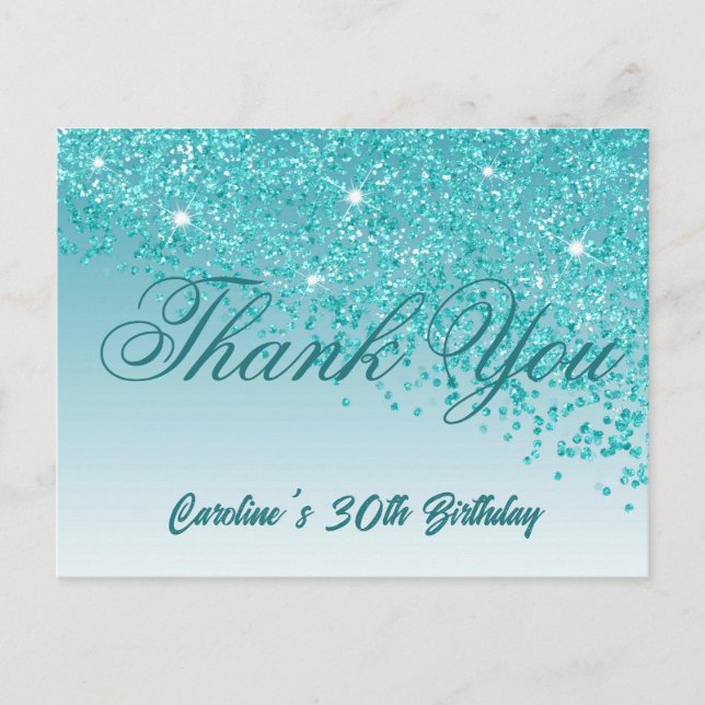 Carte Postale Parties scintillant Bleue turquoise, 30e anniversa (Devant)