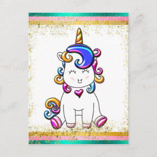 Carte Postale Parties scintillant colorée Unicorn Anniversaire