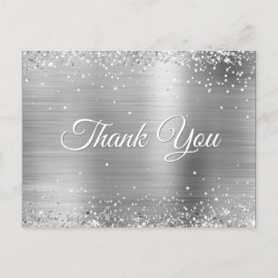Carte Postale Parties scintillant d'argent Faux Merci à huile