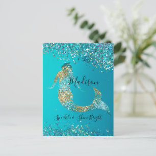 Carte Postale Parties scintillant d'or Aqua étincelle Mermaid