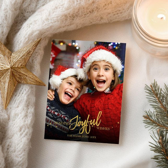 Carte Postale Parties scintillant d'or Calligraphie Photo Noël (Créateur téléchargé)