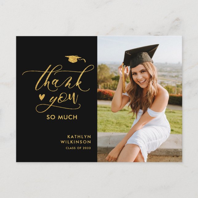 Carte Postale Parties scintillant d'or Elegant Script Graduation (Devant)