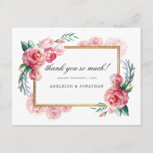 Carte Postale Parties scintillant d'or et fleurs d'aquarelle M