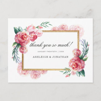 Carte Postale Parties scintillant d'or et fleurs d'aquarelle | M