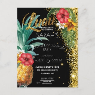 Carte Postale Parties scintillant d'or Fleurs tropicales Partie
