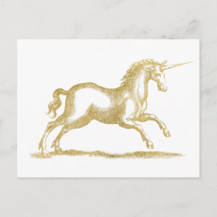 Carte Postale Parties scintillant d'or Imaginaire Unicorn
