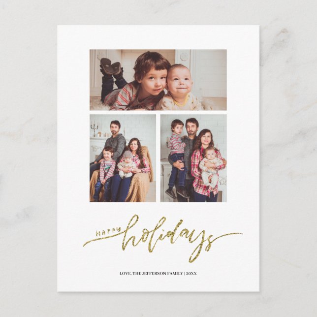 Carte Postale Parties scintillant d'or Noël 3 Photo Collage Holi (Devant)