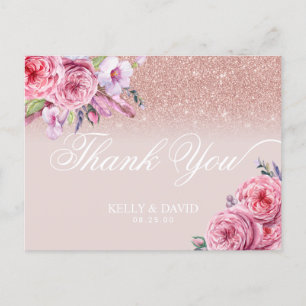 Carte Postale Parties scintillant d'or Rose moderne Merci Mariag