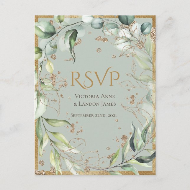 Carte Postale Parties scintillant d'or rustique verdure Mariage  (Devant)