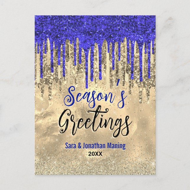 Carte Postale Parties scintillant en or bleu chic gouttes Noël n (Devant)