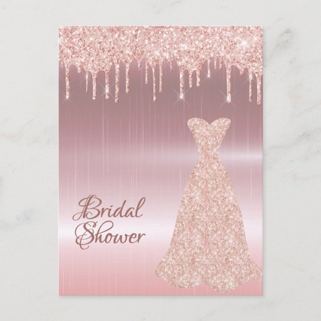 Carte Postale parties scintillant en or rose robe nuptiale invit (Devant)