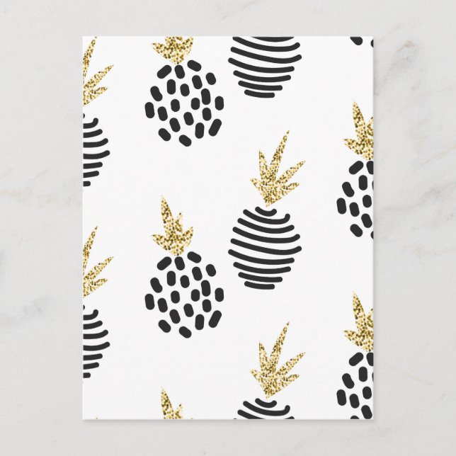 Carte Postale Parties scintillant et ananas abstraits noirs. (Devant)