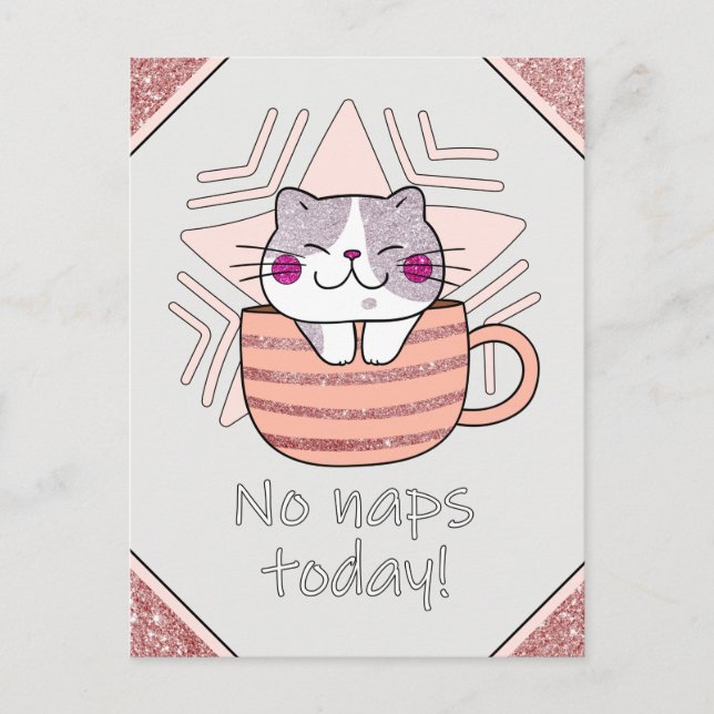 Carte Postale Parties scintillant Faux, Chat mignon en Mug de Ca (Devant)