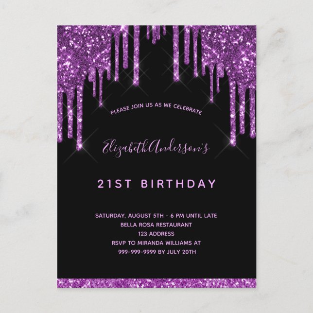 Carte Postale Parties scintillant noire d'anniversaire goutte d' (Devant)