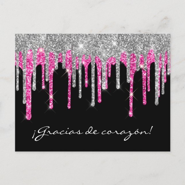 Carte Postale Parties scintillant noire en argent rose goutte Qu (Devant)