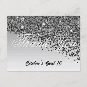 Carte Postale Parties scintillant noire, Sweet 16 Merci