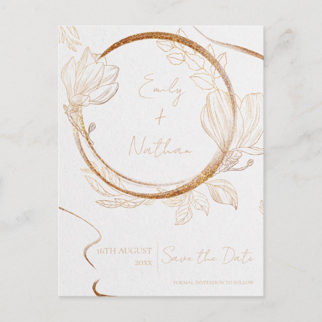 Carte Postale Parties scintillant Or Floral Script Mariage Enreg (Devant)