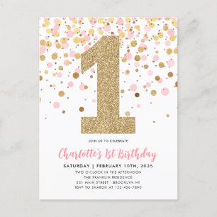 Carte Postale Parties scintillant or rose mignonne Confetti fill