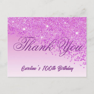 Carte Postale Parties scintillant rose, 100e anniversaire Merci