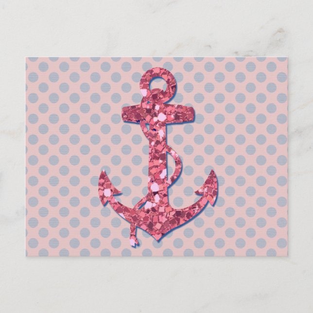 CARTE POSTALE PARTIES SCINTILLANT ROSE FILLE ANCRE DOTS MOTIF (Devant)