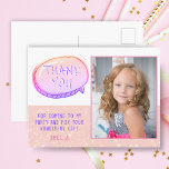 Carte Postale Parties scintillant rose mignonne fille Anniversai<br><div class="desc">Parties scintillant rose mignonne Fille Anniversaire Merci Photo Carte postale pour les filles avec une photo personnalisée et un texte de remerciement. Carte de remerciements d'anniversaire personnalisé pour vos amis et votre famille. Téléchargez votre photo et personnalisez la carte postale avec votre nom et votre texte. La carte postale a...</div>