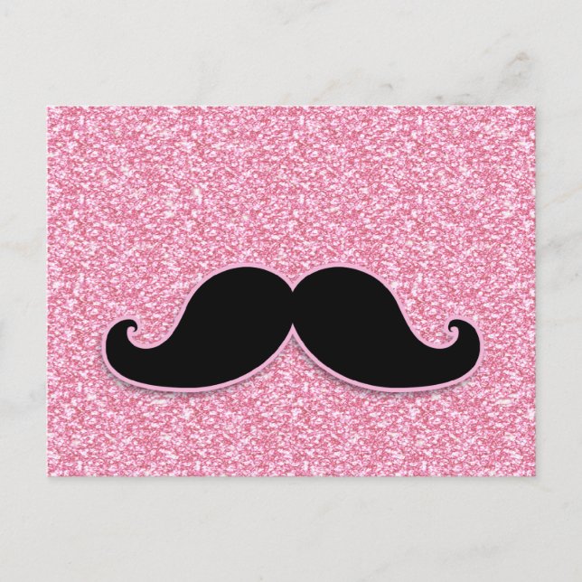 Carte Postale Parties scintillant ROSE MUSTACHE NOIRE IMPRIMÉE (Devant)