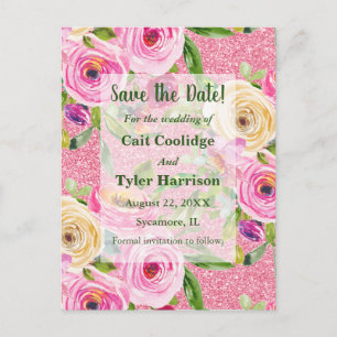 Carte Postale Parties scintillant rose Rose Aquarelle Enregistre