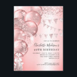 Carte Postale Parties scintillant rose Rose Or Balloon N'importe<br><div class="desc">Moderne Elégant rose rose rose rose Parties scintillant or étincelante Bannière Bannière N'importe quel âge Anniversaire</div>