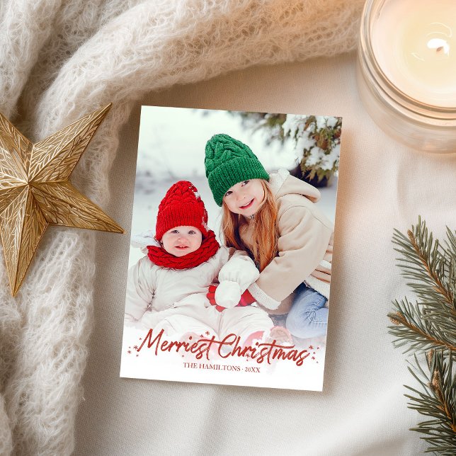 Carte Postale Parties scintillant rouge Calligraphie photo Noël  (Créateur téléchargé)