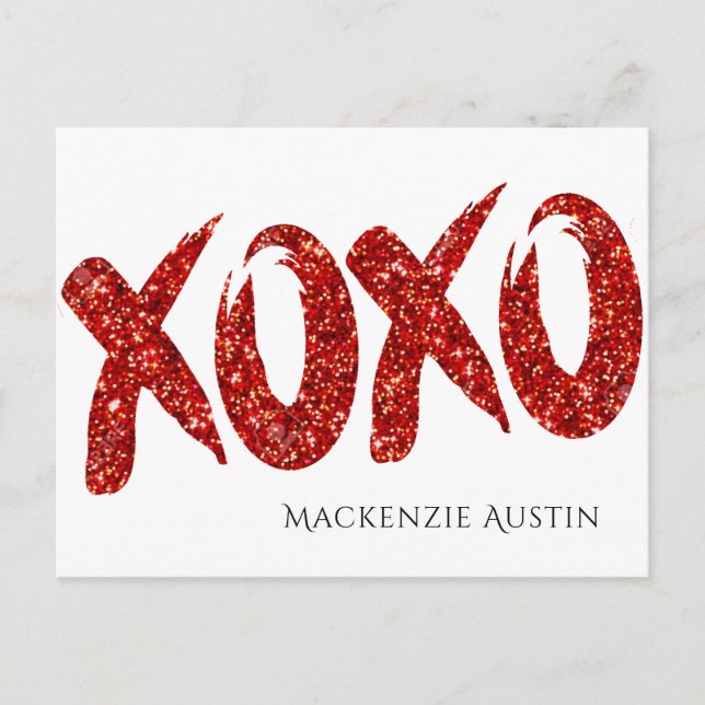 Carte Postale Parties scintillant rouge XOXO | Brush de glam Hug (Devant)