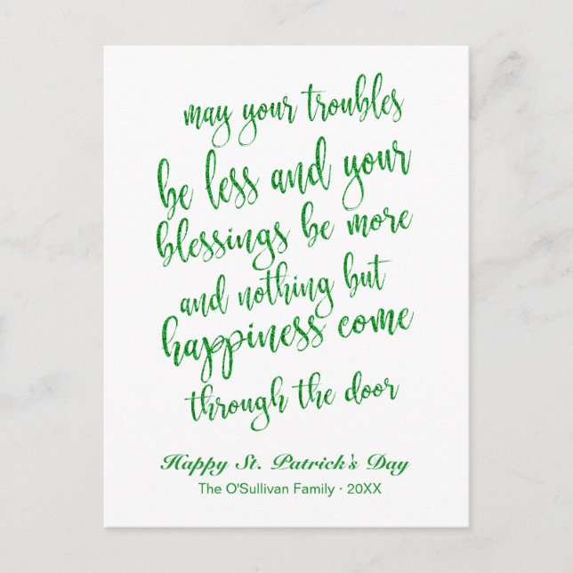 Carte Postale Parties scintillant Script Irish Blessing St. Patr (Devant)