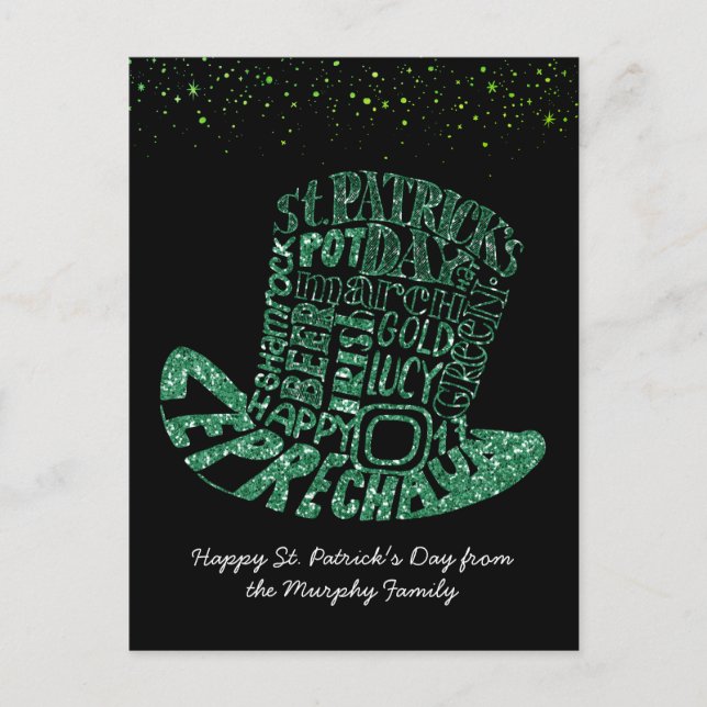 Carte Postale Parties scintillant shamrock Leprechaun | Saint Pa (Devant)