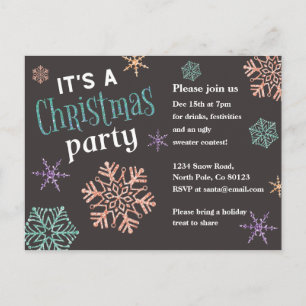 Carte Postale Parties scintillant Snowflakes Fête de Noël Invita