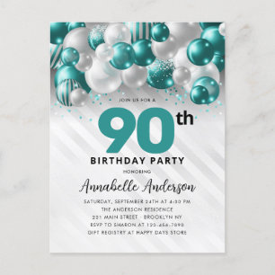 Carte Postale Parties scintillant turquoise de ballons d'argent