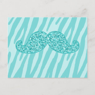 Carte Postale Parties scintillant TURQUOISE FILLE MUSTACHE ZEBRA