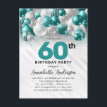 Carte Postale Parties scintillant turquoise verte en ballons d'a<br><div class="desc">Glam Turquoise Vert Ballons d'argent Parties scintillant étinceler n'importe quel âge Anniversaire Invitation</div>