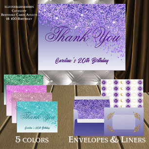 Carte Postale Parties scintillant violette, Merci du 20e anniver