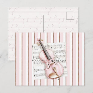 Carte Postale Partition de violon rose