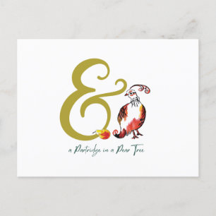 Carte Postale Partridge rétro dans un arbre à poires illustré à