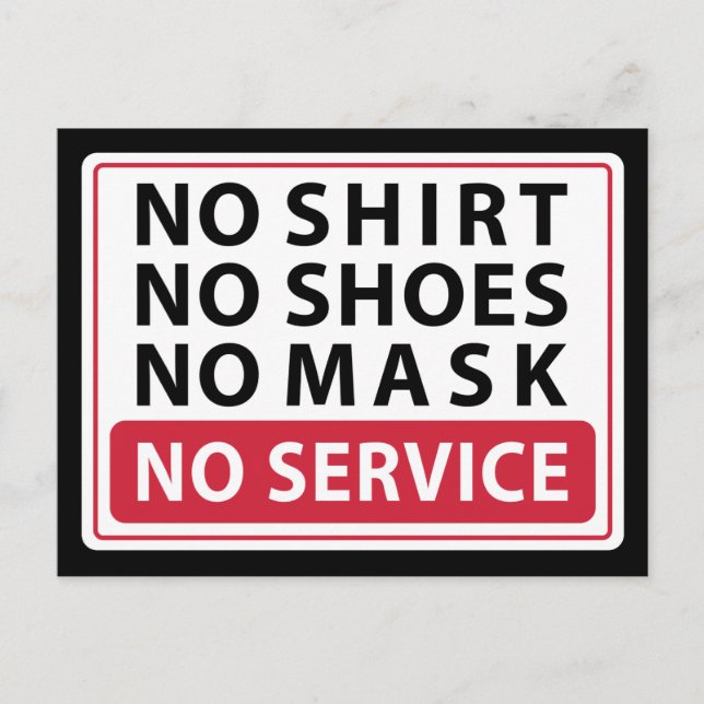 Carte Postale pas de chemise pas de chaussures pas de masque pas (Devant)
