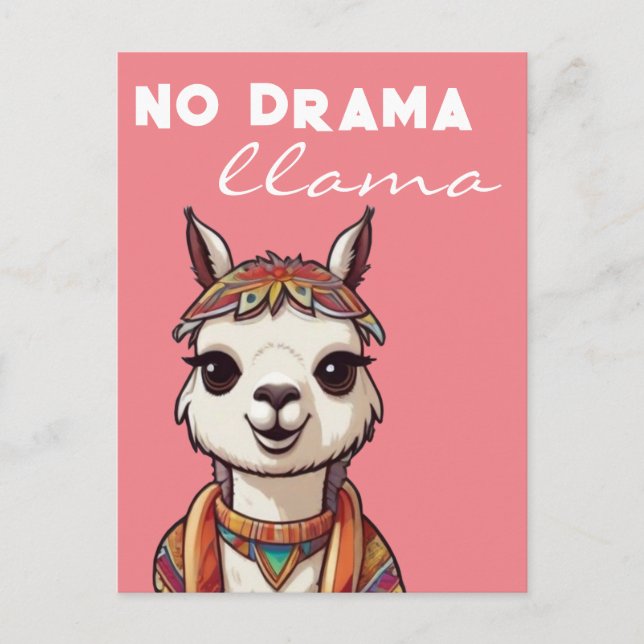 Carte Postale Pas De Drama Llama Funky Joli Alpaca Girl Rose (Devant)