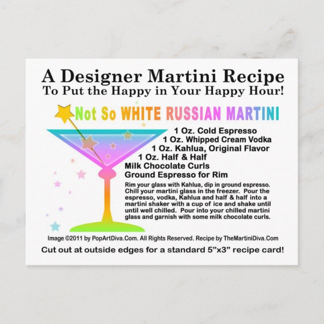 Carte postale pas si blanche Russe Martini Recette (Devant)