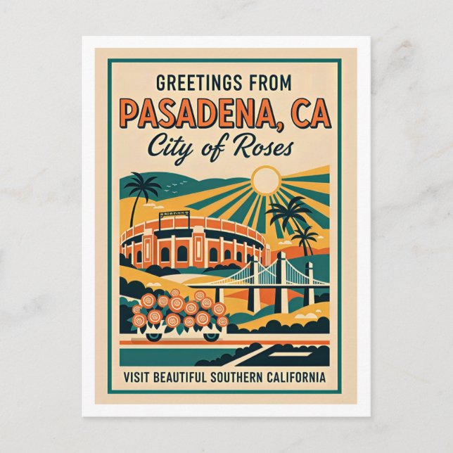 Carte Postale Pasadena CA "Ville des Roses" Voyage Rétro (Devant)
