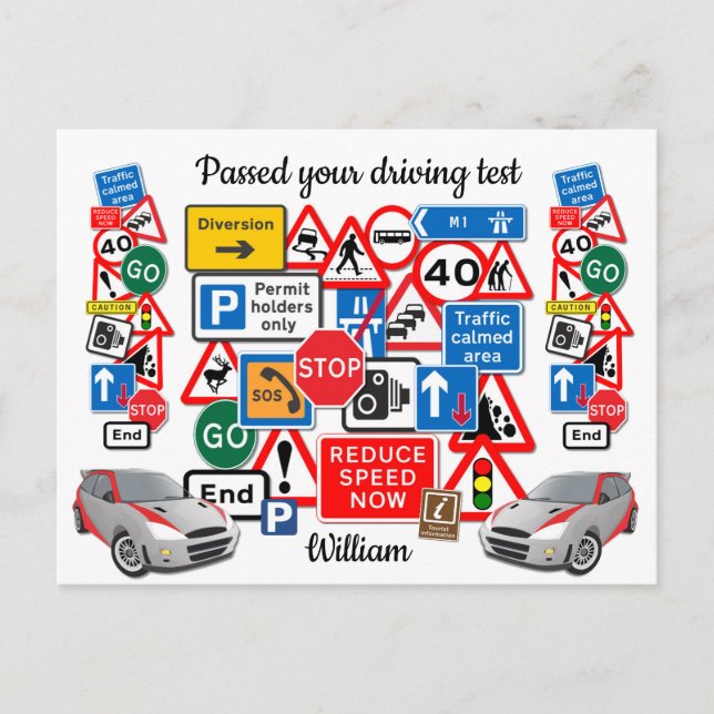 Carte Postale Passé votre test de conduite ~ Félicitations! (Devant)