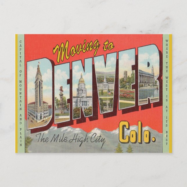 Carte Postale Passer à Denver Changement d'adresse de style vint (Devant)