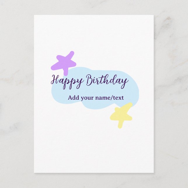Carte Postale Pastel blue clouds stars purple happy birthday nam (Devant)