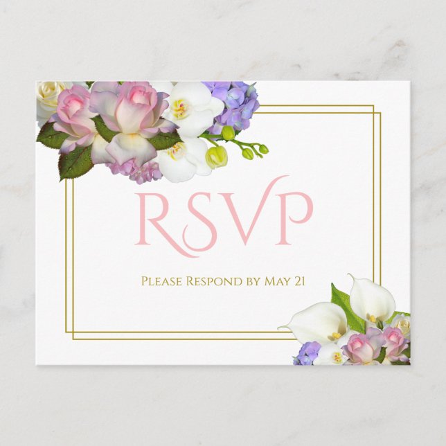 Carte Postale Pastel Bouquet Printemps Floral Mariage RSVP (Devant)