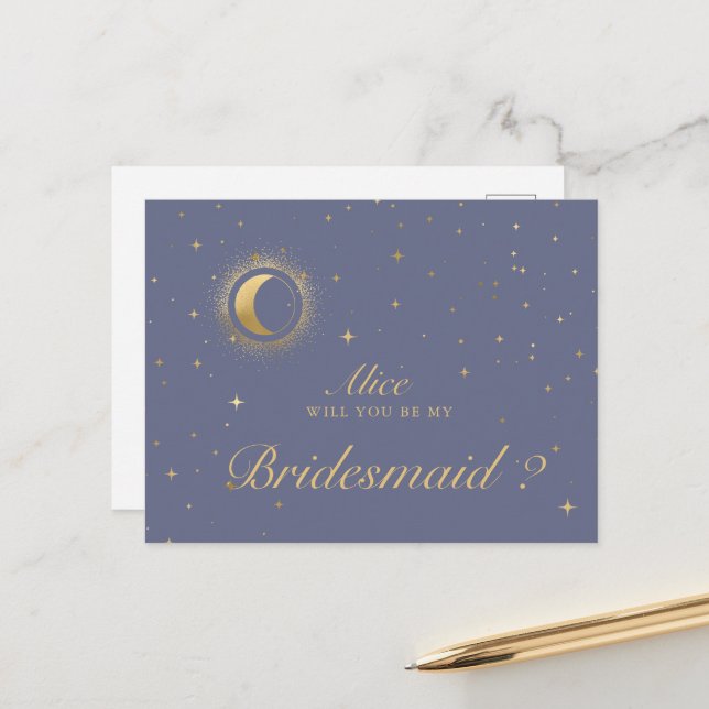 Carte postale Pastel Crescent Celestin Gold Moon (Devant/Arrière en situation)